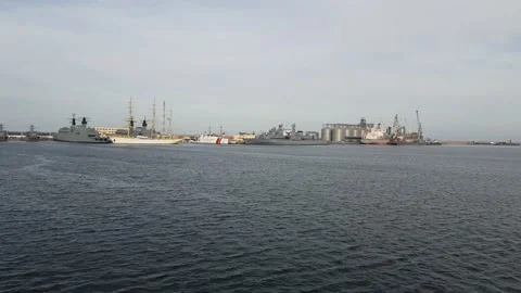 Warship in the port Stock Footage 138742246