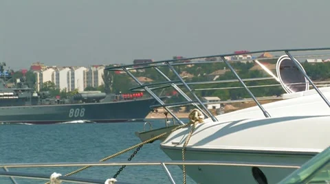 Warship returns to base. Stock Footage 8521312
