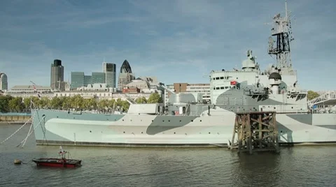 Warship Tower Bridge Stock Footage 8688131