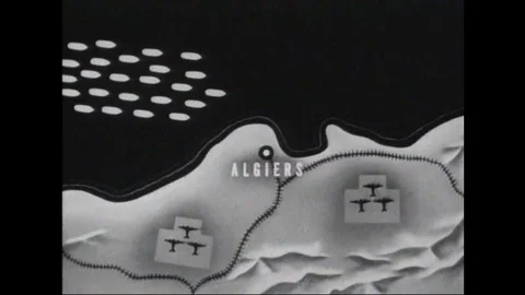Warships attack and amphibious troops invade Algiers as warplanes fly from the 스톡 동영상 139495244