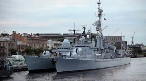 Warships at the pier Stock Footage 11344062