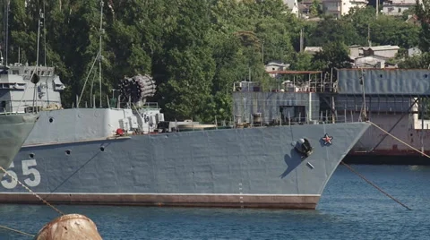 Warships in the port Stock Footage 52444580