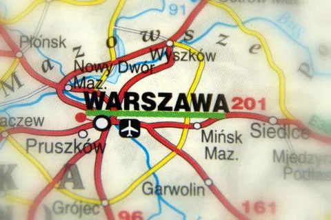 Warszawa on a map Stock Photos