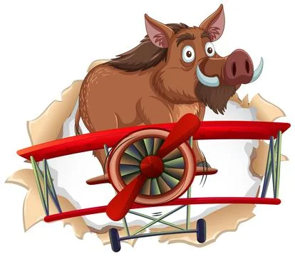 Warthog and Biplane Adventure Stock Illustration