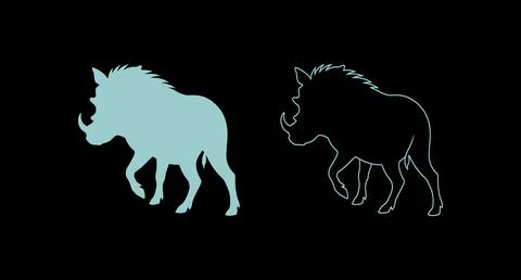 Warthog wild animal solid silhouette and line art outline illustration Stock Illustration