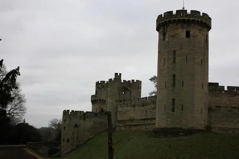 Warwick Castle On A Cloudy Day Side Shot Stock Photos