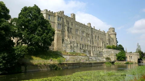 Warwick castle seen from over the River Avon. Stock Footage 40520880