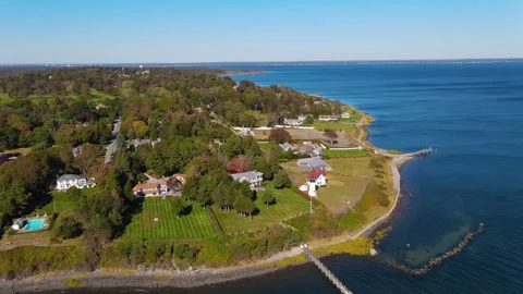 Warwick Lighthouse aerial view, Warwick, Rhode Island, USA 動画素材 341985090