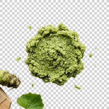 Wasabi paste and root isolated on transparent background for Japanese cuisine Fotos Stock