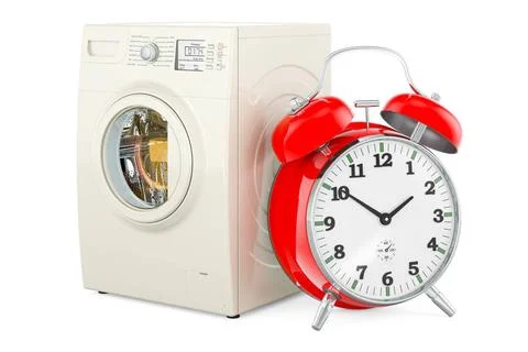 Waschmaschine mit Wecker, 3D-Rendering Washing machine with alarm clock, 3... Stock Photos