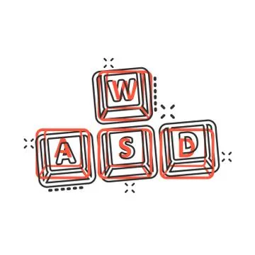 Wasd button icon in comic style. Keyboard cartoon vector illustration on whit Stock Illustration
