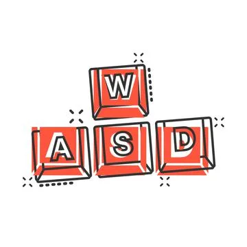 Wasd button icon in comic style. Keyboard cartoon vector illustration on whit 스톡 일러스트