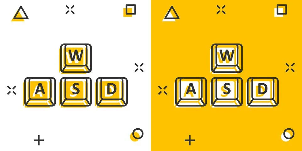 Wasd button icon in comic style. Keyboard cartoon vector illustration on whit Stock Illustration