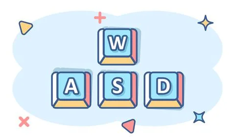 Wasd button icon in comic style. Keyboard cartoon vector illustration on whit Stock Illustration