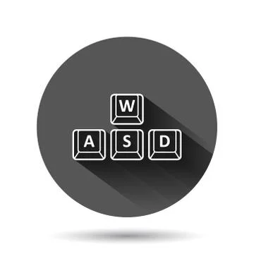 Wasd button icon in flat style. Keyboard vector illustration on black round b Illustrazione stock