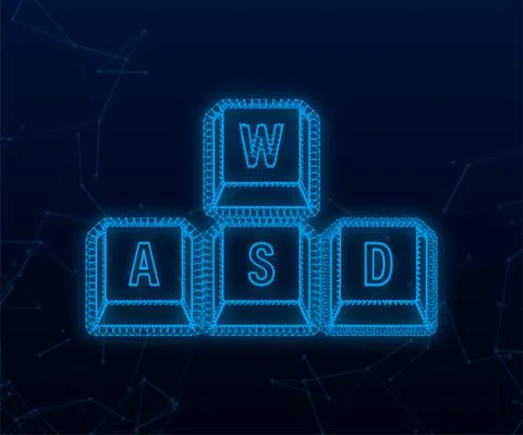 WASD computer keyboard plexus buttons. Desktop interface. Web icon. Gaming and Stock Illustration