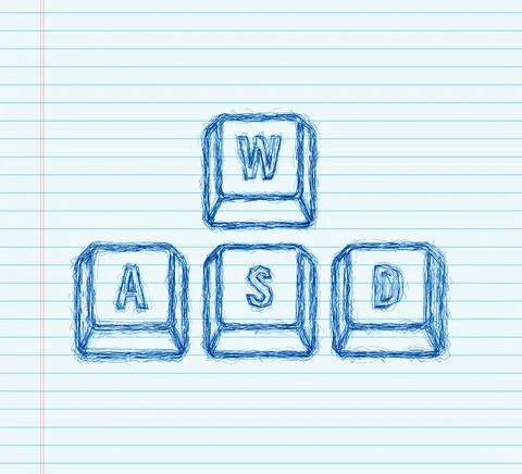 WASD computer keyboard sketch buttons. Desktop interface. Web icon. Gaming and Stock Illustration