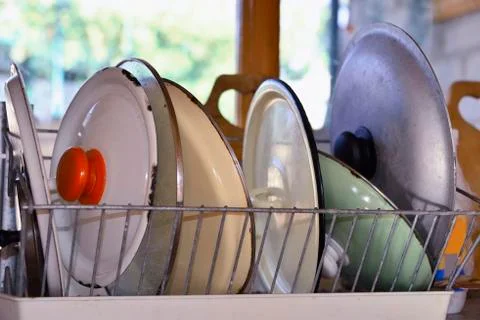 Wash-up and drying  kitchenware Foto stock
