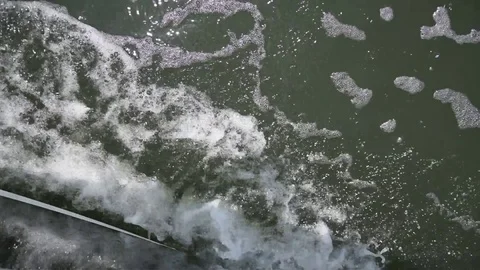 Wash from boat hull crashing through the water Stock Footage 81931663