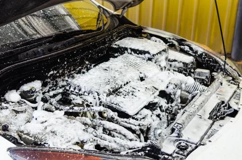 Wash the car engine Fotos Stock