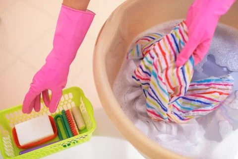Wash clothes with soap. Stock Photos