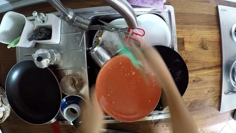Wash dishes - view from high - timelapse Stock-Footage 78230867