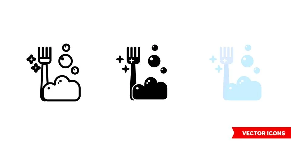 Wash fork icon of 3 types color, black and white, outline. Isolated vector si Stock Illustration