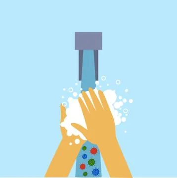 Wash hand concept vector illustration. A man or woman washing hands under faucet Stock Illustration