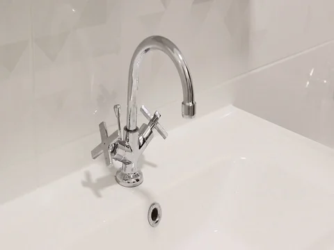 Wash Hand under Basin Sink Mixer Stock Footage 125802423