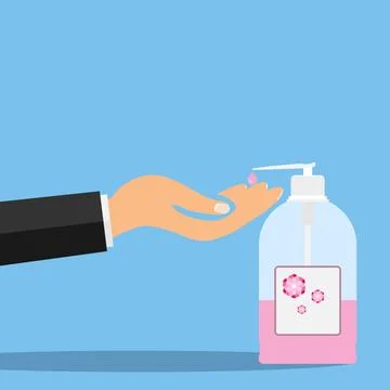 To wash hands with liquid soap, the hand squeezes out liquid soap. Stock Illustration