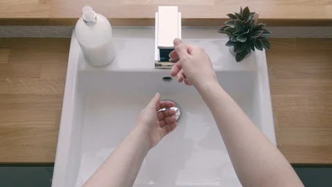 Wash Hands Top Down 4k Soap Water 20 Seconds Guide Hygienic Clean Coronavirus Stock Footage 126979548
