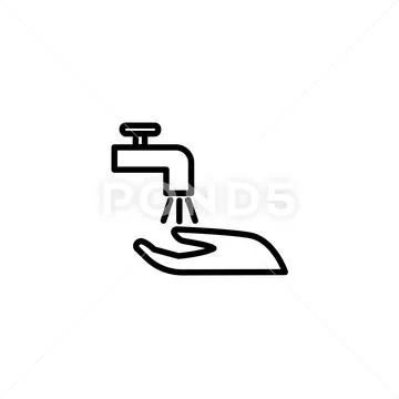 Wash hands under a tap with water. Care for cleanliness Stock Illustration