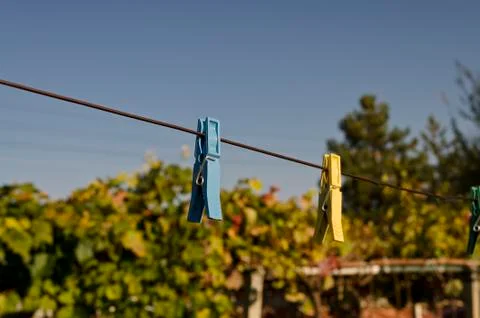 Wash-line in open space under the sky Stock Photos