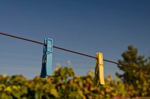 Wash-line in open space under the sky Stock Photos
