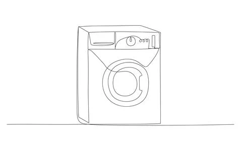 Wash machine one continuous line illustration. Hand drawn doodle sketch of la Stock Illustration