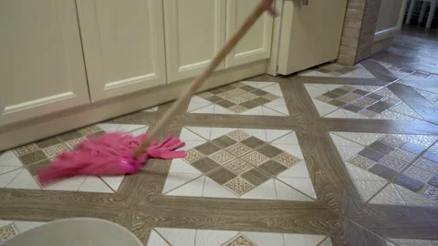 Wash with a mop in the kitchen Stock Footage 218575799