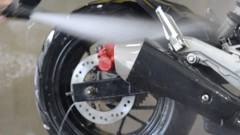 Wash the motorcycle Stock Footage 139321237