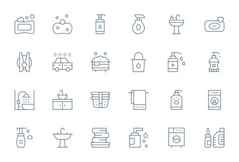 Wash Scalable Vector Set featuring 24 Pixel Aligned Thin Line High Resoluti.. Stock Illustration