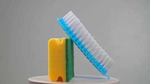 Wash sponge and brush rotating Stock Footage 155001459