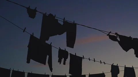 Wash things. Things after washing are dried in the street. Stock Footage 123576565