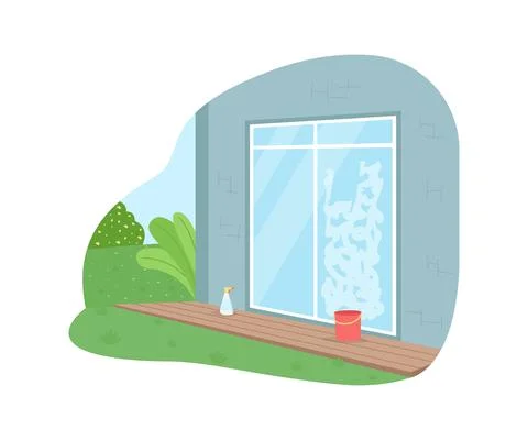 Wash window from outside 2D vector web banner, poster Illustrazione stock