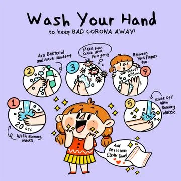 Wash Your Hand to Keep Corona Away Cute Campaign Doodle Illustration Vector Stock Illustration
