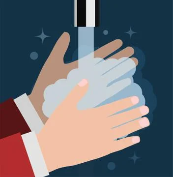Wash your hand. Vector flat illustration on dark blue background Stock Illustration