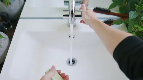 Wash your hands point of view Stock Footage 131437942
