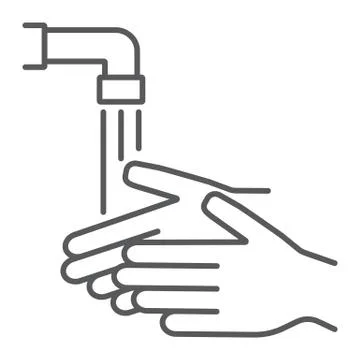 Wash your hands thin line icon, wash and hygiene, washing hands sign, vector Stock Illustration