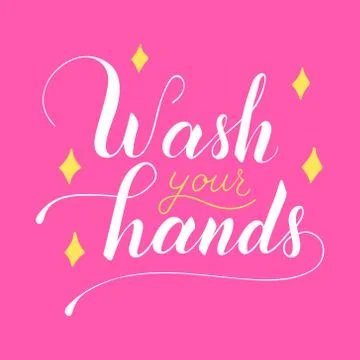 Wash your hands vector lettering text isolated on pink background Stock Illustration
