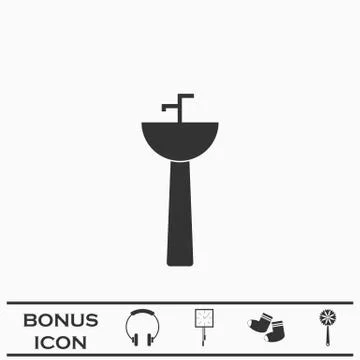 Washbasin icon flat. Stock Illustration