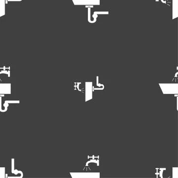 Washbasin icon sign. Seamless pattern on a gray background. Vector Stock Illustration