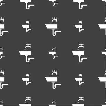 Washbasin icon sign. Seamless pattern on a gray background. Vector Stock Illustration