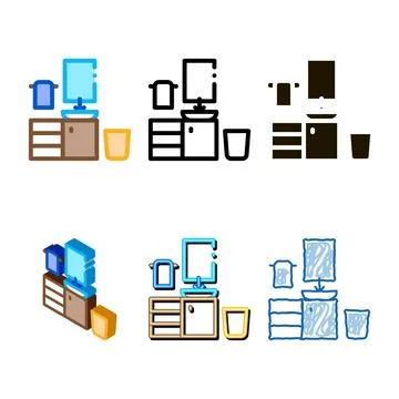 Washbasin with mirror icon multipack vector outline 스톡 일러스트